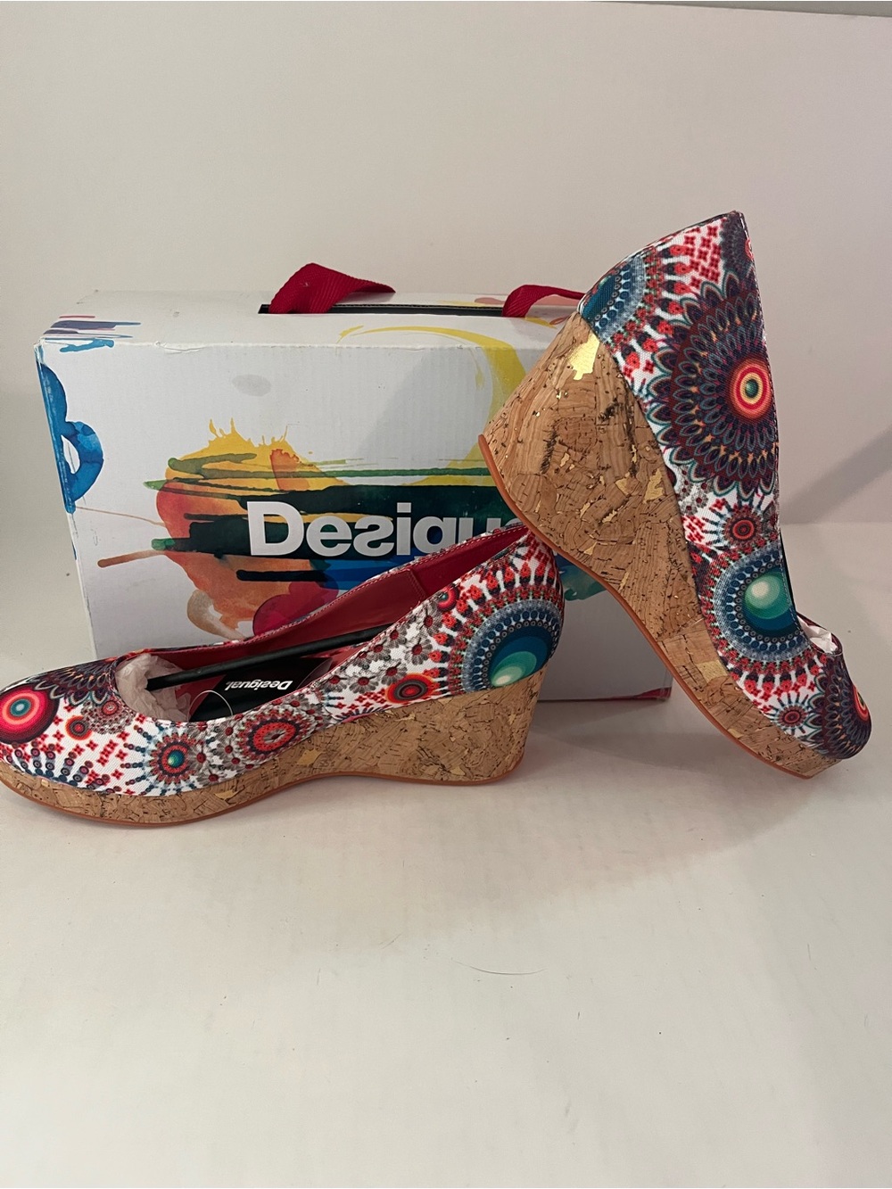 Desigual Multicolor Mandala Cork Wedge Pumps